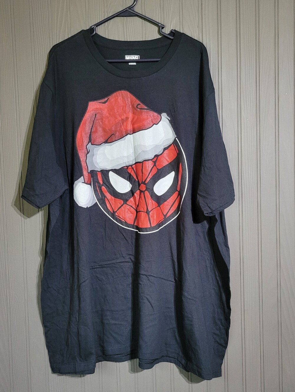 Marvel Short Sleeve T-Shirt Christmas Spiderman Santa Hat Black Men's 3XLT